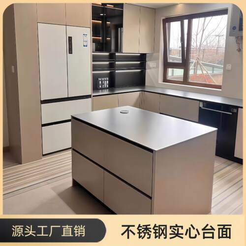 304实心不锈钢食品级整体橱柜岛台吧台耐刮花易清洁台面工厂个性