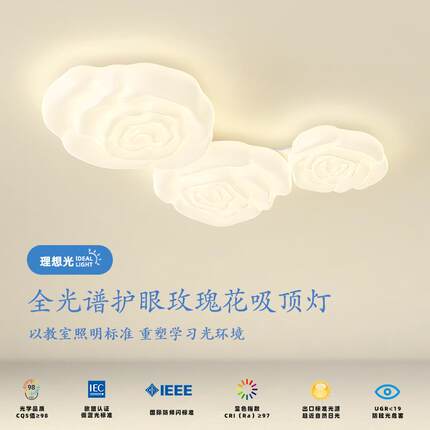 客厅灯北欧奶油风温馨全光谱护眼卧室灯艺术创意浪漫玫瑰花吸顶灯