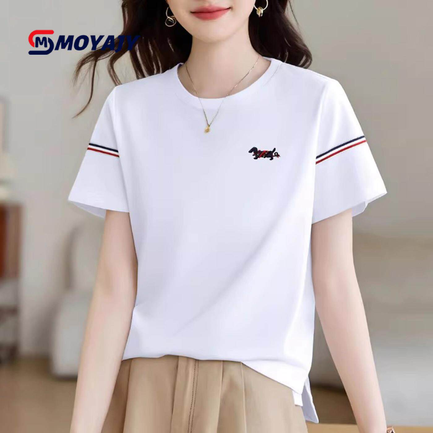 MOYAJY品牌2026春夏新款女装圆领白色正肩短袖t恤女衣服T恤