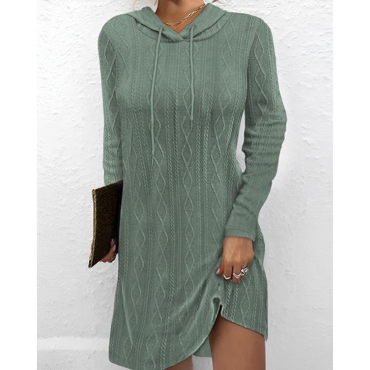 solid long-sleeved pullover dress color Womens hooded