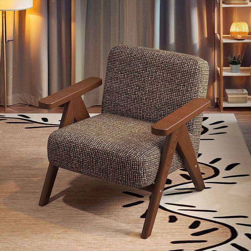 设计师单人沙发椅中古风客厅阳台卧室休闲椅实木复古极简沙发单椅