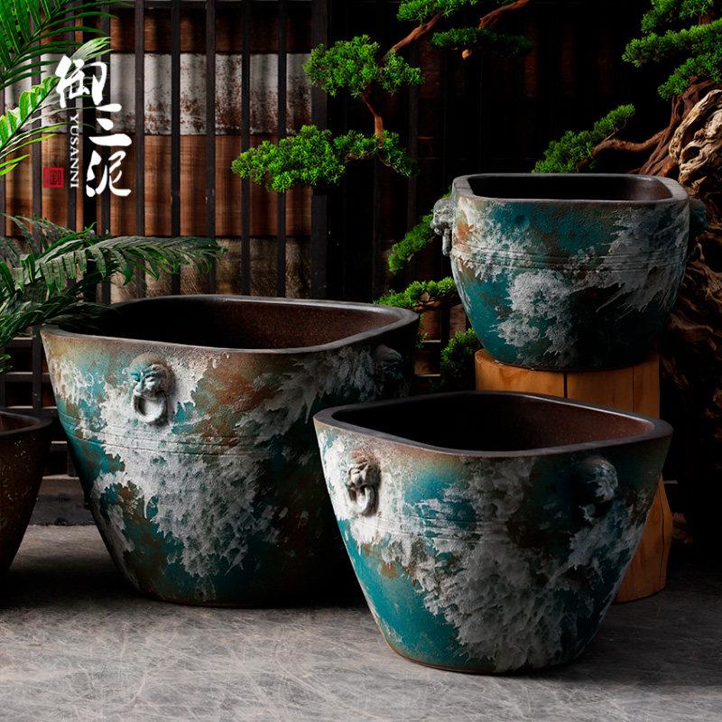 覆古陶瓷彷古大缸浮世绘鱼缸落地摆件庭院园林粗陶手工流水水景盆