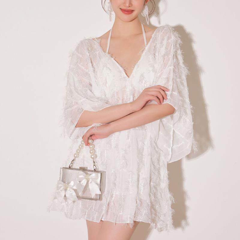 2025新款微胖泳衣女大童初中生保守长袖遮肚遮手臂显瘦钢托三件套