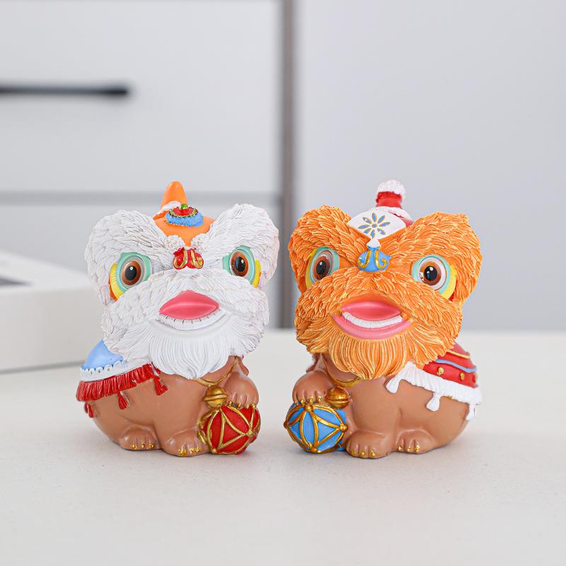 国潮醒车狮一对摆件宠摆汽桌茶面装饰可爱家居饰品送礼玄关BO6173