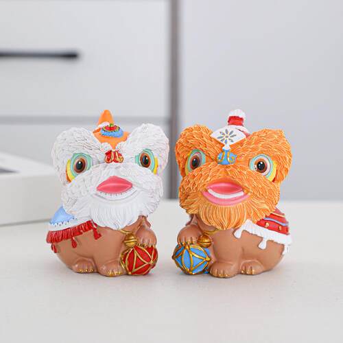 国潮醒车狮一对摆件宠摆汽桌茶面装饰可爱家居饰品送礼玄关BO6173