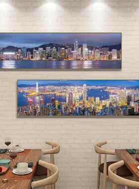 维多利亚港装饰画香港城市建筑风景挂画客厅办公室茶餐厅夜景壁画