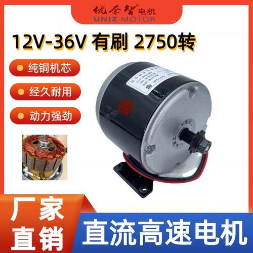 小海豚电动车马达24v250w300W皮带轮齿轮电机高速有刷滑板汽车配