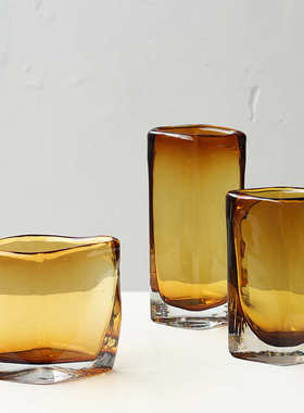 样板房摆件软扁形花瓶厚重客厅几何奢现代方口轻异形琉璃装酒店