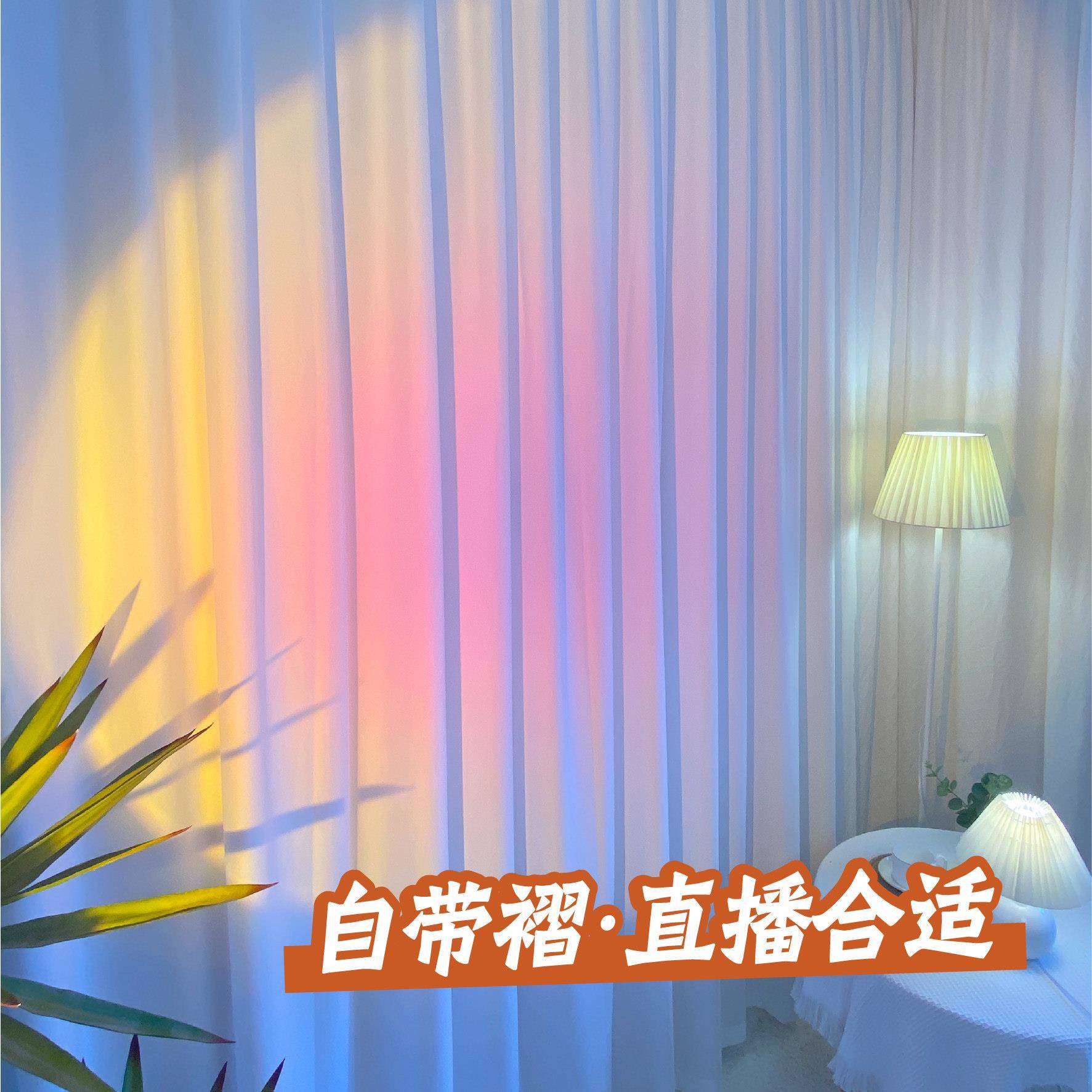 直播间窗帘女主播魔术贴白色纱帘场景布置背景帘白纱背景墙背景布图片
