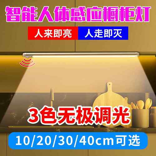 LED橱柜感应灯家用卧室衣柜长条灯磁吸免打孔充电小夜灯无极调光