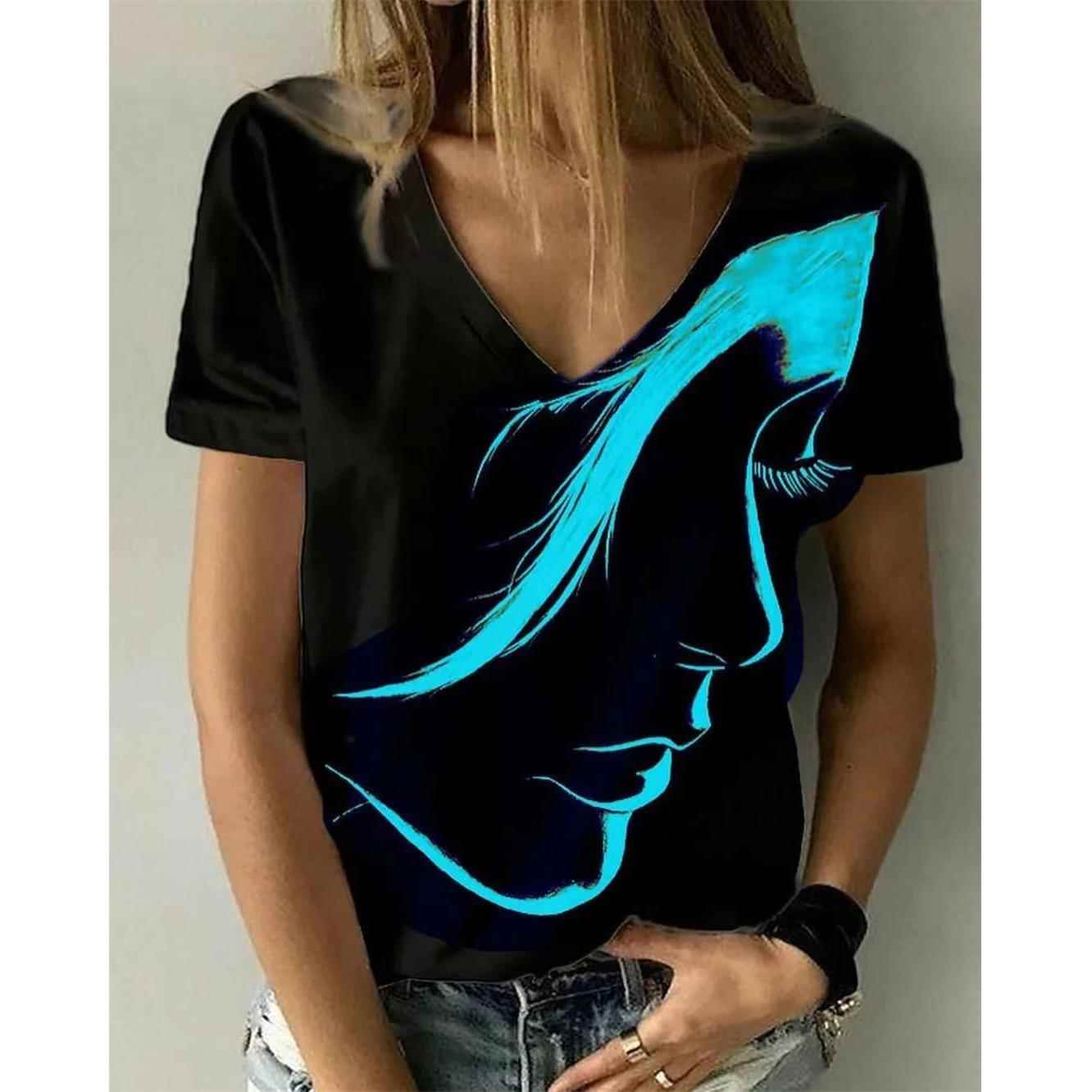 Womens Burning Flower Personality Loose V-neck