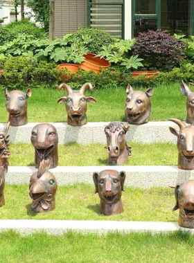 十二生肖全套头像装饰摆件室内家居玻璃钢工艺品动物雕塑仿铜首级