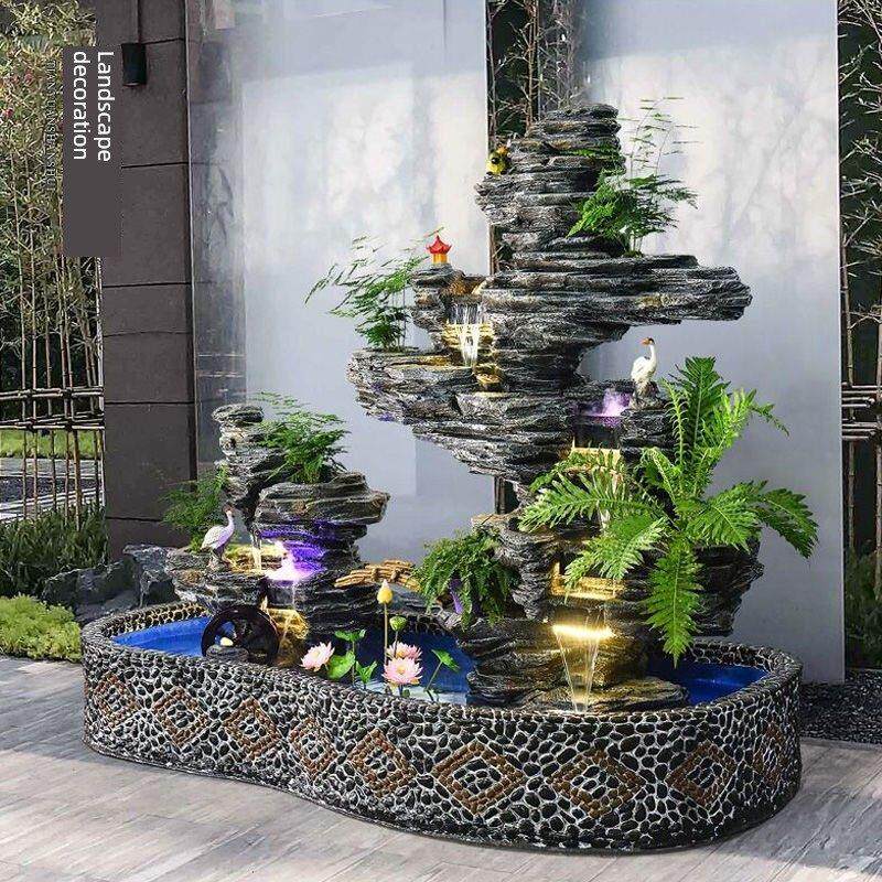 大型假山流水喷泉鱼缸摆件户外房屋花园庭院装饰鱼塘景观美化吸引