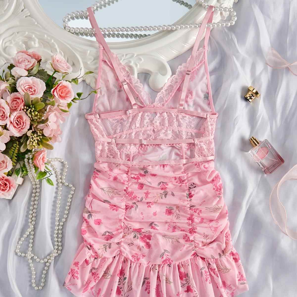 sexy nightwear nightgown halter babydoll floral women