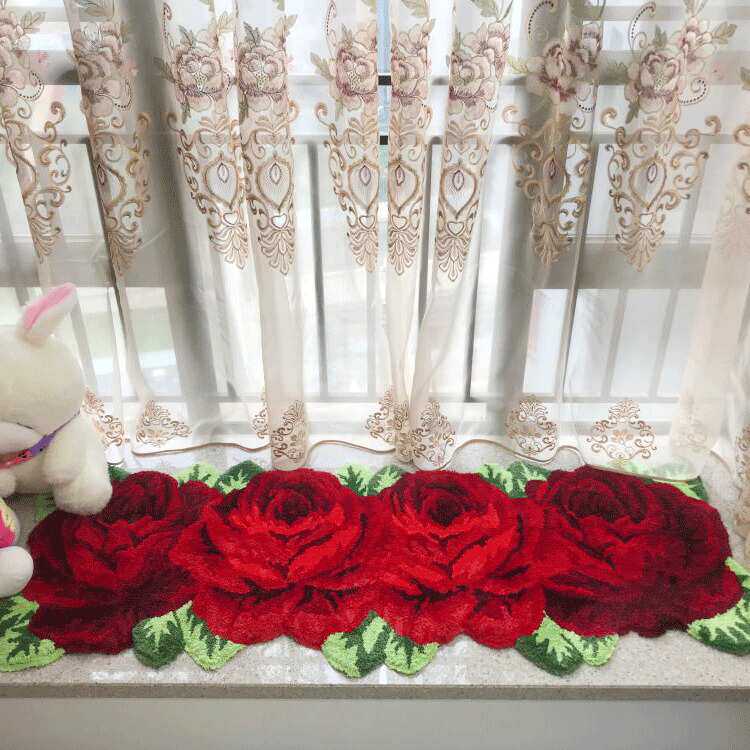 批发婚庆客厅沙发卧室床边大红色长条4朵玫瑰花家用地毯地垫