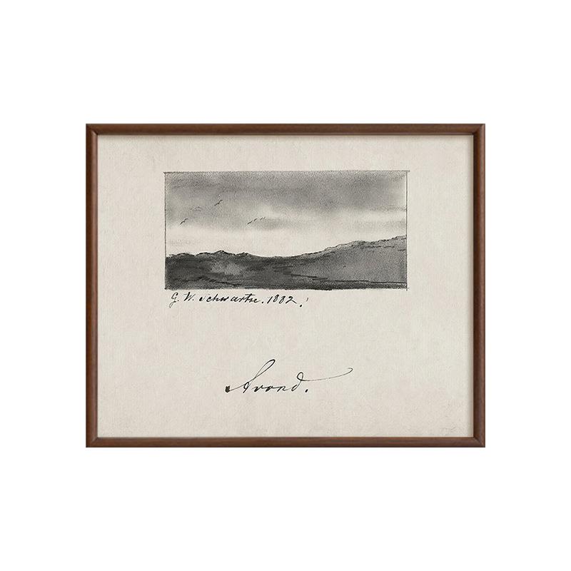 素描远山》法式复古黑白风景装饰画客餐厅中古风美式玄关艺术挂画