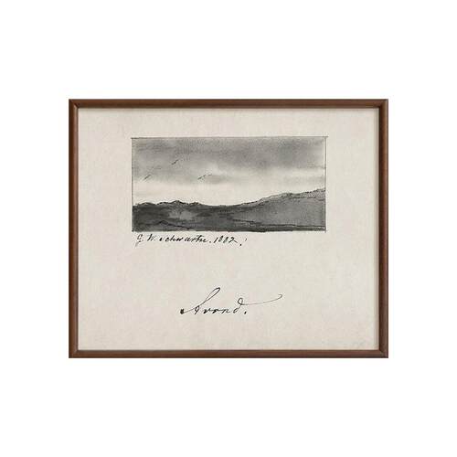 素描远山》法式复古黑白风景装饰画客餐厅中古风美式玄关艺术挂画
