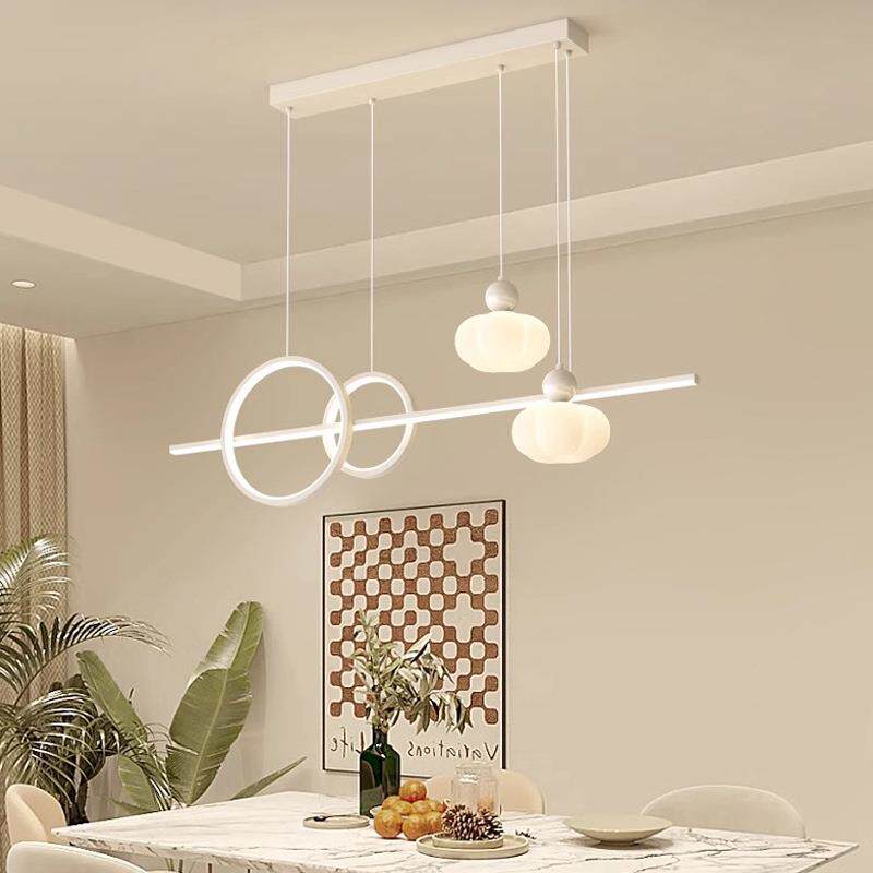 餐厅奶油风简约现代长方形餐桌岛台高亮护眼灯北欧风可调高度吊灯