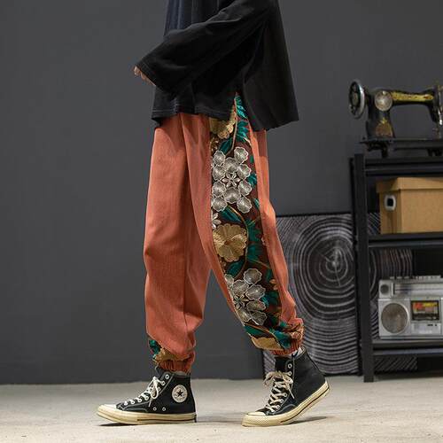 Embroidered men's plus size color blocked youthful popular