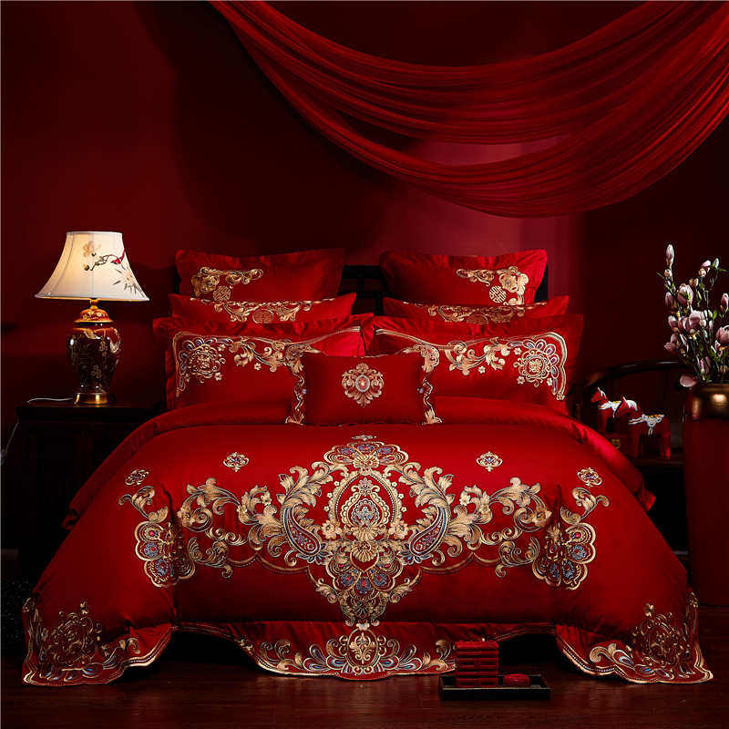 高档全棉婚庆四件套新婚纯棉床单被套大红色结婚房床上用品六件套,床上用品,婚庆床品套件,淘宝优惠券,粉丝福利购,淘宝优惠卷