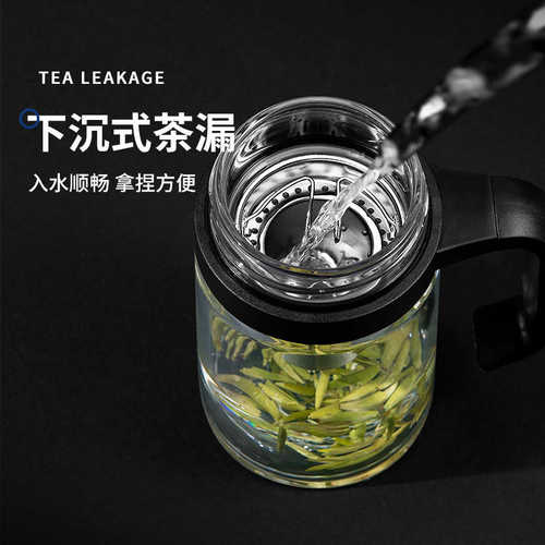 u211u214单层万象商务杯子把手玻璃杯带泡茶家用办公便携男士