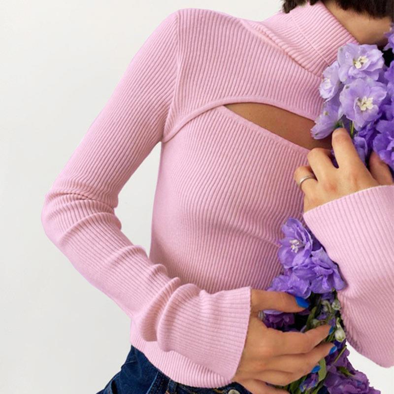 top sweater knitted open-chested long-sleeved
