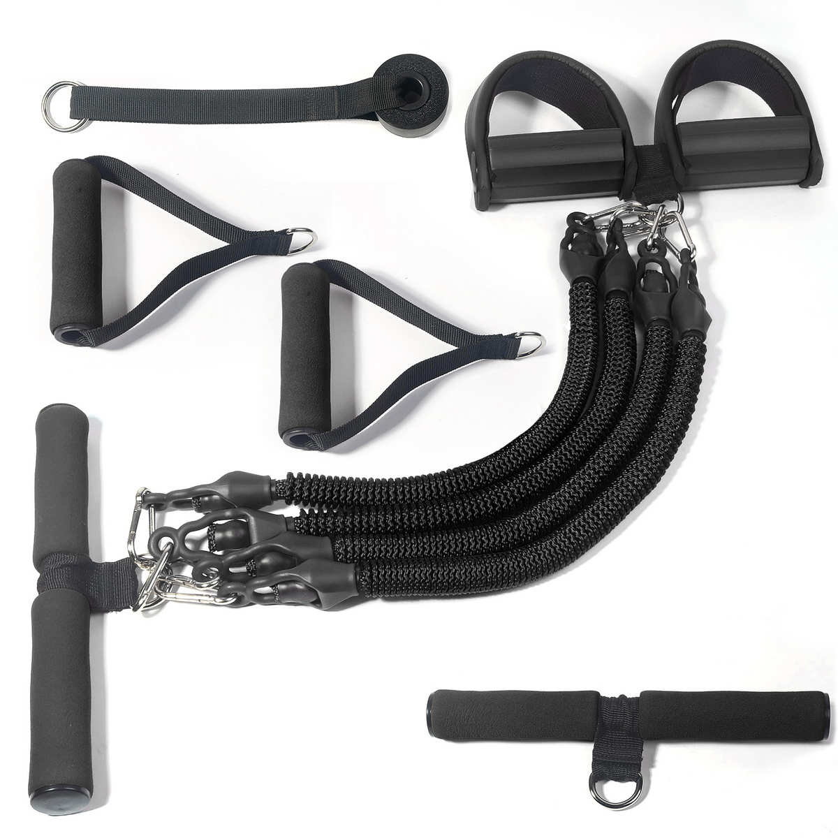 多功能拉力绳套装脚蹬拉力器 乳胶防断款拉力器 拉力绳四管拉力器