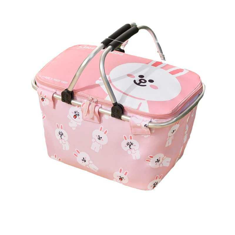 篮露营户外line保温野餐收纳野炊篮手提可折叠春游筐收纳friends