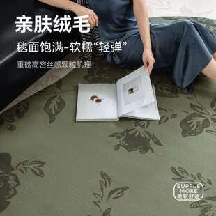 绿色异形法式地毯客厅免洗可擦复古中古奶油风卧室沙发地毯垫高级