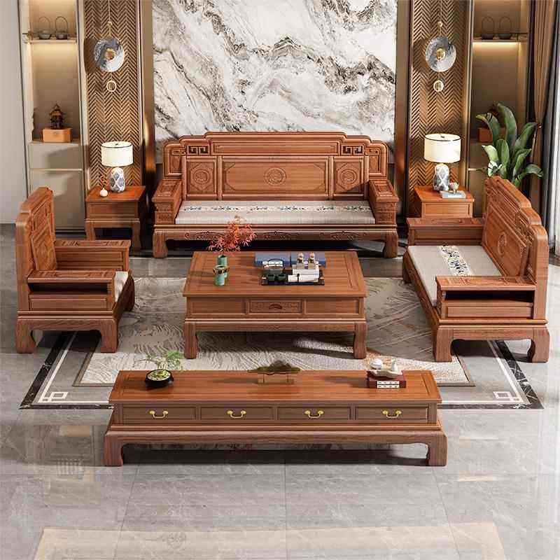 金中式花木实木沙组合现代简梨约客厅冬夏ZG-79189两用古典雕花发