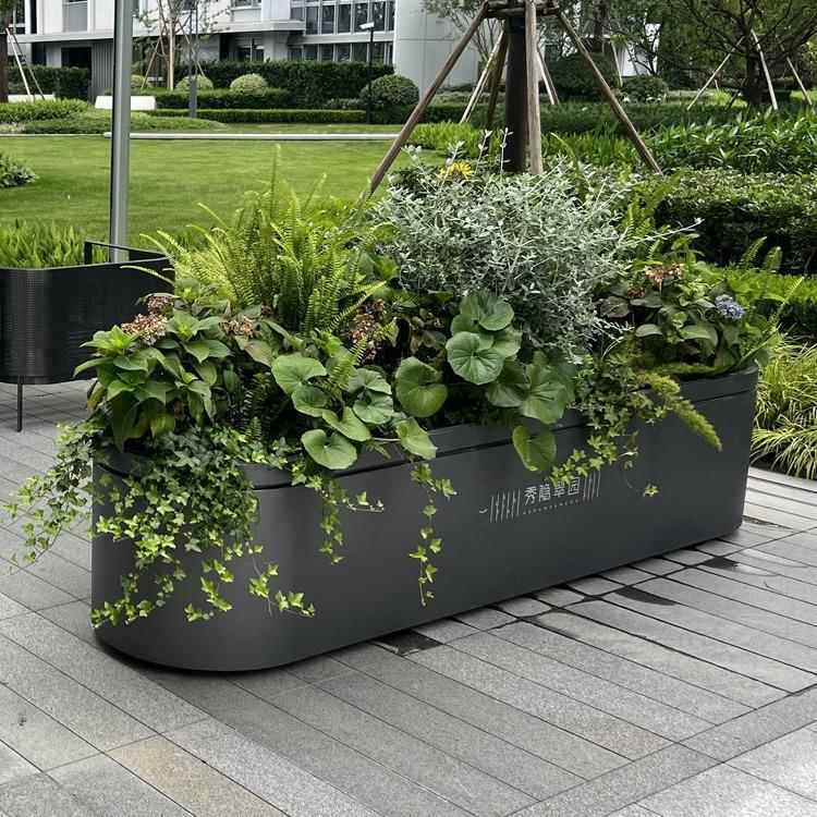 户外意铁不锈钢花箱组创YVV合商业街道艺花坛箱隔断售楼部成品花