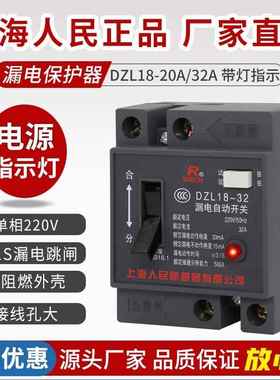 DZL18-32A家用漏电保护器20a漏电开关家用总开关漏电断路器带灯型