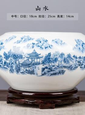 高档景德陶瓷器小鱼睡缸莲盆碗莲镇乌龟缸族笔洗养鱼水盆缸工艺品