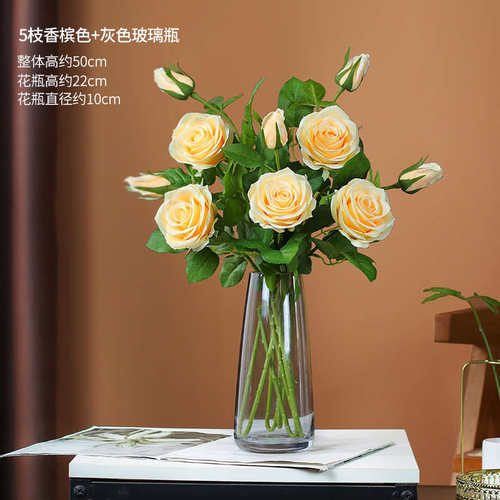 客厅摆设红玫瑰室内干花奢轻花花餐桌bc10香槟花束电视柜摆件