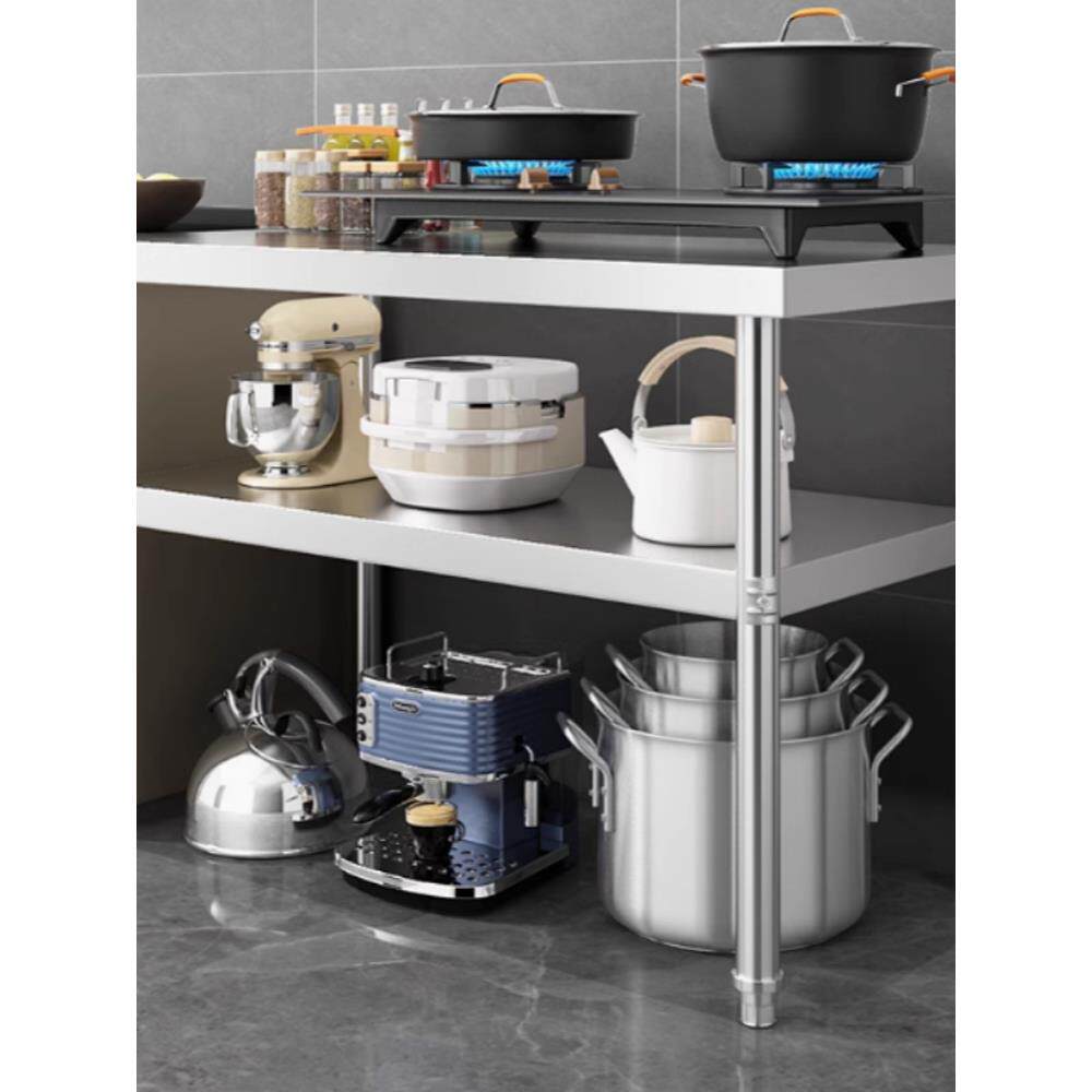 加厚304不锈钢工作台2层商用厨房操作台置物架打荷切菜桌子可定制