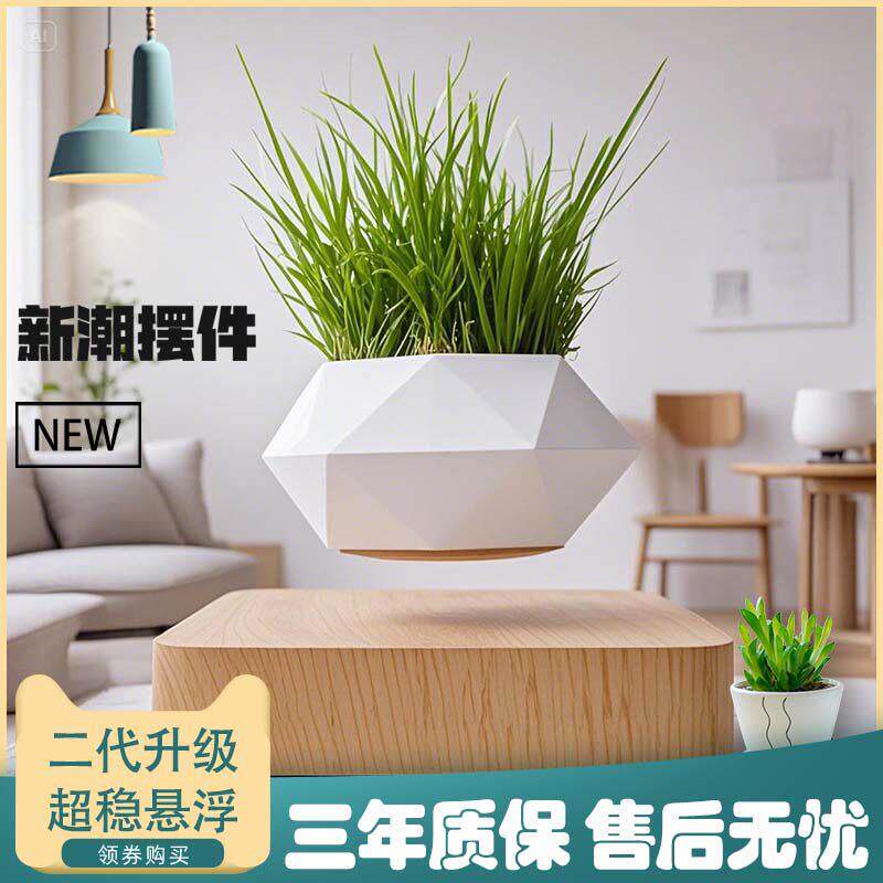 磁浮花盆木雕潮流客厅摆件网红创意花店装饰灯泡黑科技礼物礼品