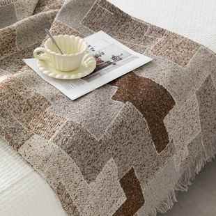 现代Wabi 民宿床旗枕边毛巾焦糖色提花流苏毯样板房柔软 Sabi风格