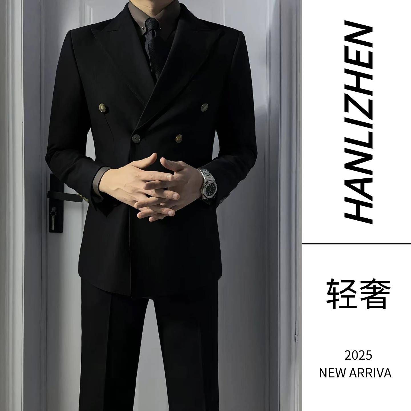 男士英伦风帅气商务西装套装新郎结婚韩版修身型男高端双排扣西服