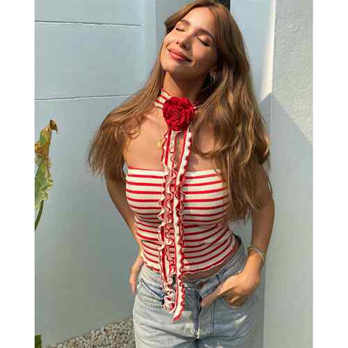Striped halter top with camisole, women's inner layer,