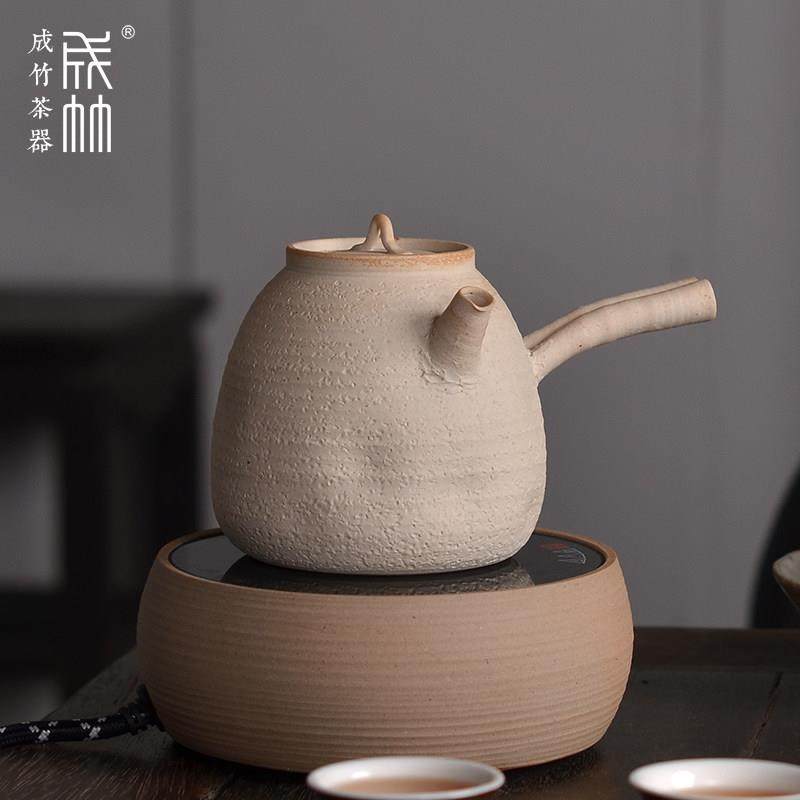 成竹茶器听石纯手工白泥中式煮茶煮水侧把壶陶瓷茶壶潮州功夫茶具
