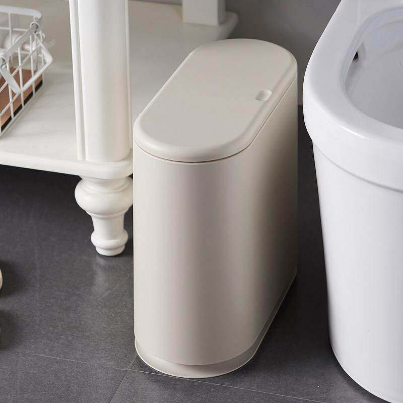 日式大号家用卧室厨房窄客厅卫生间有盖创意椭圆形按压式垃圾桶