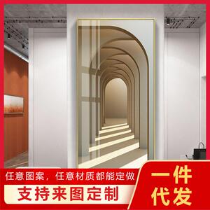北欧玄关装饰画过道走廊空间艺术挂画长竖版粉色建筑壁画莫兰迪色