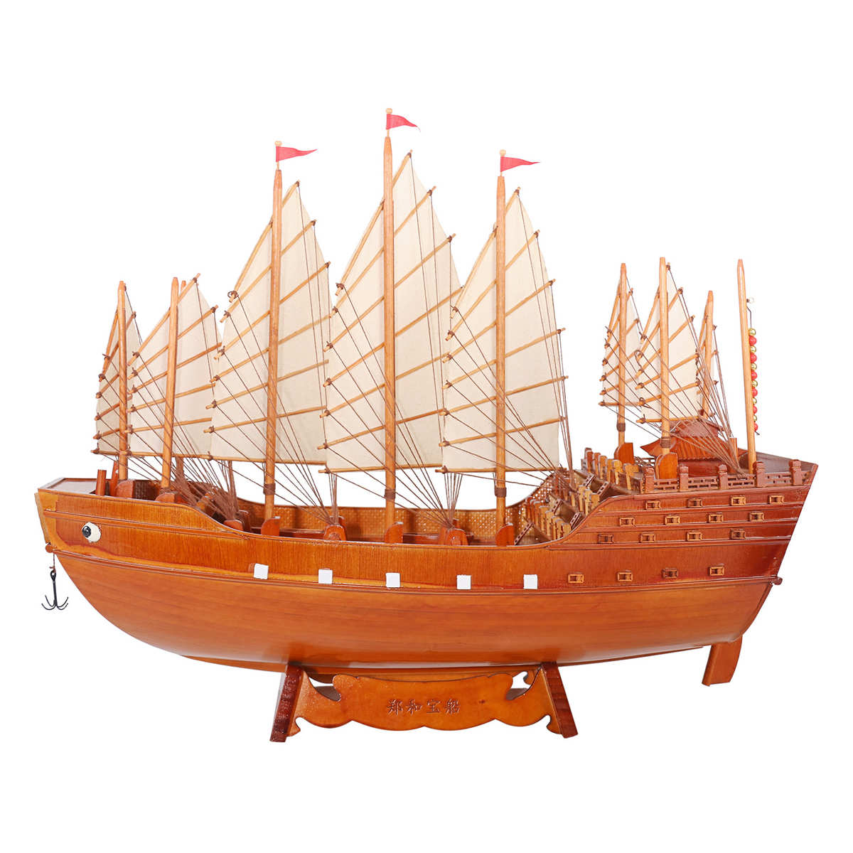 郑和宝船实木质福船帆船模型中式家居摆件一帆风顺纯手工艺品装饰