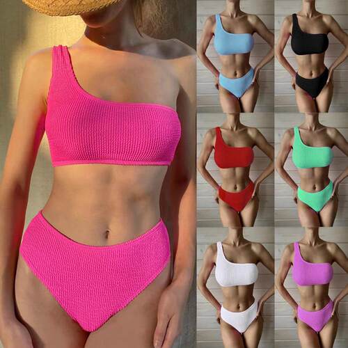 Snake Cloth Single Shoulder High Waist Bikini