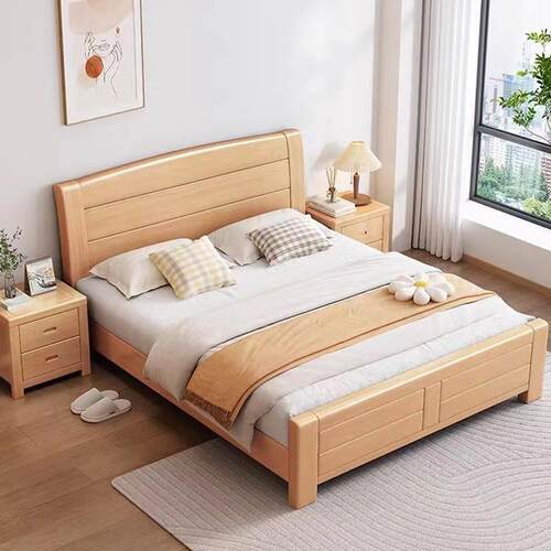 榉木婚实木床原1.8ply-41#米双人床.2米小户型单人床北欧木色主卧