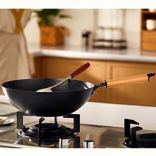 铁锅手工铁锅无涂层锅家用炒菜锅不粘锅加厚电磁炉亮光炒锅 章丘款