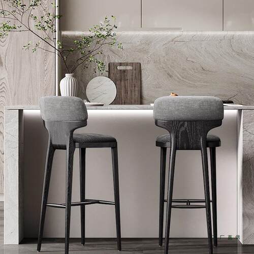 别墅实木吧台椅意式极简岛台银雁椅子美式高脚凳北欧高脚椅吧台凳