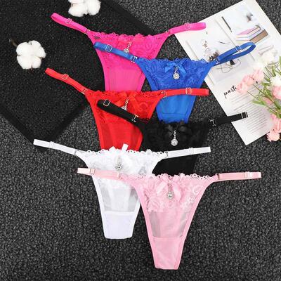 Women Lace Panties Thongs Pearl Pendant Lace Embroidery G-St