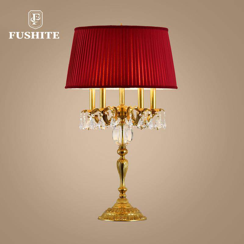 法式全铜水晶台灯客厅书房卧室台灯欧式大气布艺台灯