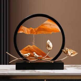 创意新中式荷塘月色流沙画沙漏摆件家居客厅办公室装饰品年会送礼